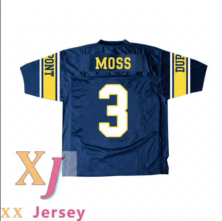 CUSTOM RANDY MOSS 3 DUPONT PANTHERS HIGH SCHOOL FOOTBALL JERSEY Top Stitched S-6XL