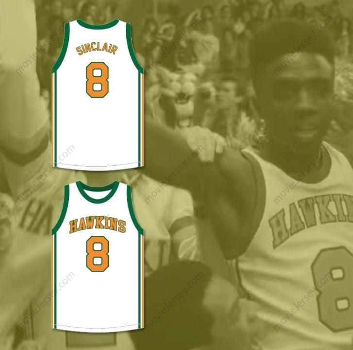 PERSONALIZA CUALQUIER Nombre Número LUCAS SINCLAIR 8 HAWKINS HIGH SCHOOL TIGERS CAMISETA BLANCA DE BALONCESTO 2 Bordado Superior S-6XL