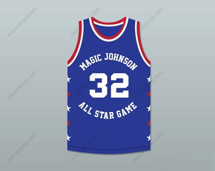 CUSTOM ANY Name Number MAGIC JOHNSON 32 MAGIC JOHNSON ALL STAR GAME BLUE BASKETBALL JERSEY 1988 MIDSUMMER NIGHT'S MAGIC CHARITY EVENT Top Stitched S-6XL