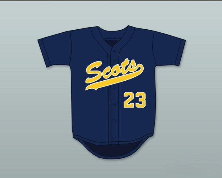 Camiseta de béisbol azul marino SCOTS de HIGHLAND PARK HIGH SCHOOL con número y nombre de CLAYTON KERSHAW 23, costura superior, tallas S-6XL
