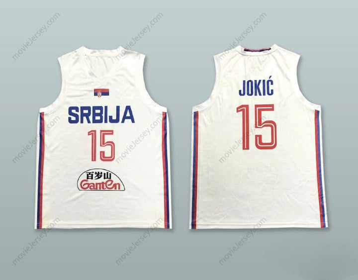 PERSONALIZA Cualquier Nombre Número NIKOLA JOKIC 15 SERBIA BLANCA CAMISETA BALONCESTO Cosida Tallas S-6XL