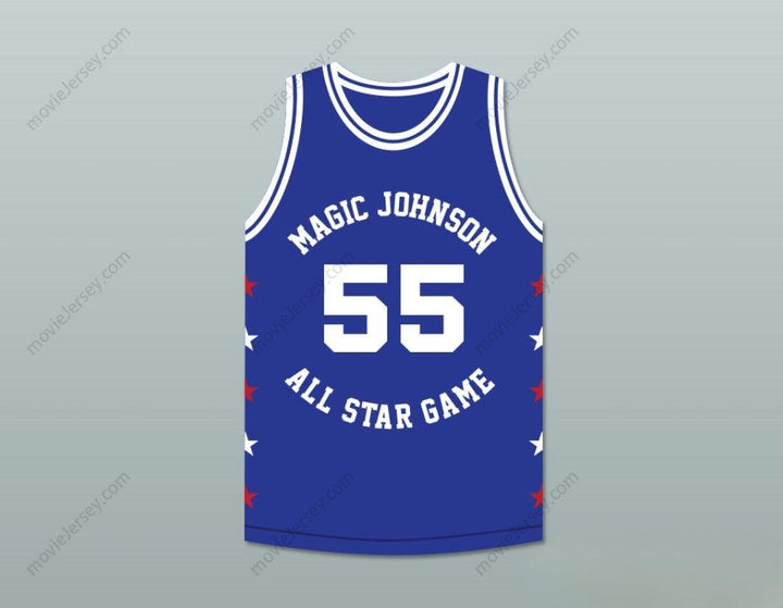PERSONALIZA Cualquier Nombre Número KIKI VANDEWEGHE 55 MAGIC JOHNSON CAMISETA DE BALONCESTO AZUL ALL STAR GAME 1989 EVENTO BENÉFICO MIDSUMMER NIGHT'S MAGIC Parte superior cosida S-6XL