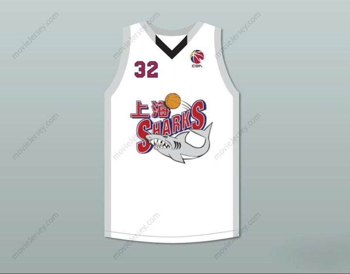 PERSONALIZA CUALQUIER Nombre Número JIMMER FREDETTE 32 SHANGHAI SHARKS CAMISETA DE BALONCESTO ALTERNATIVA BLANCA CON PARCHE CBA Cosido Superior S-6XL