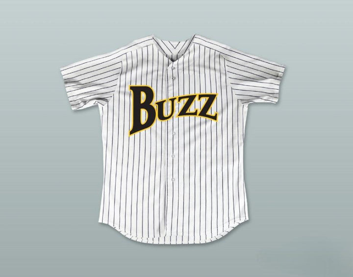 Camiseta de béisbol a rayas blancas de HOG ELLIS 4 BUZZ con número y nombre personalizados MAJOR LEAGUE: BACK TO THE MINORS con costuras superiores S-6XL