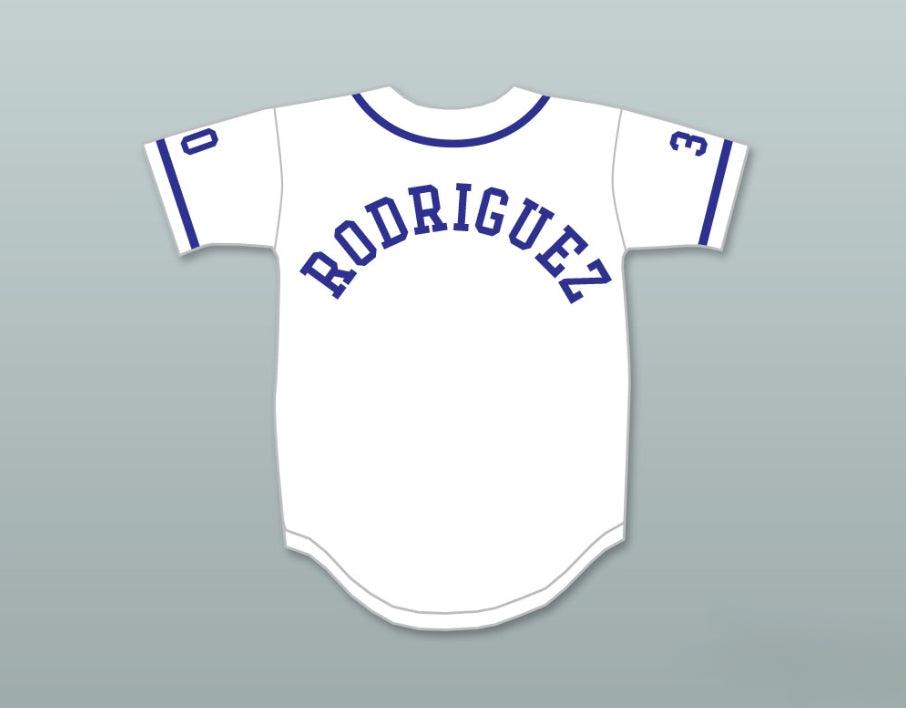 Camiseta de béisbol blanca con el número y nombre personalizados MIKE VITAR BENNY 'THE JET' RODRIGUEZ 30 THE SANDLOT Tallas S-6XL