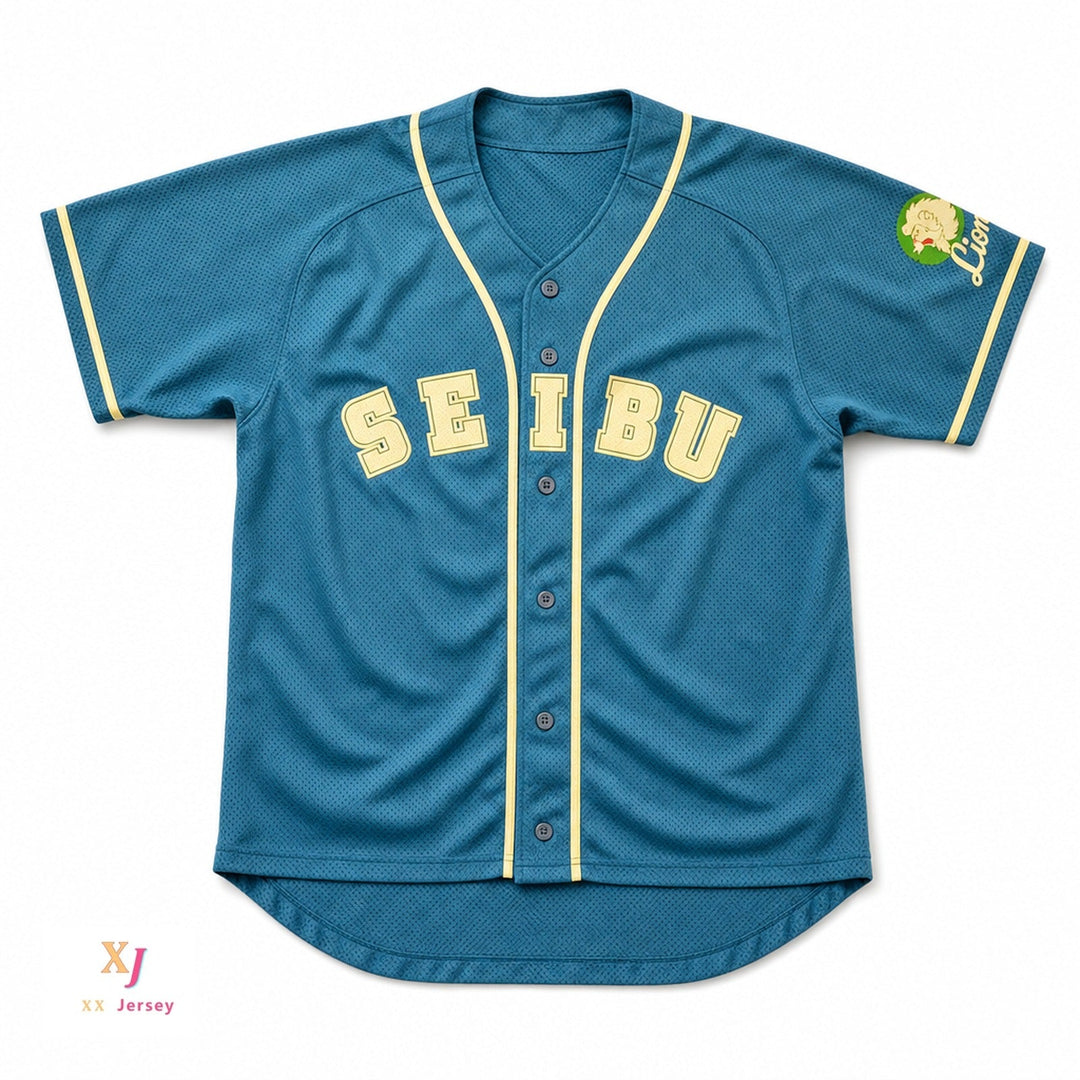 Camiseta de béisbol con botones SEIBU LIONS TEAL, personalizada con cualquier nombre y número, cosida S-6XL