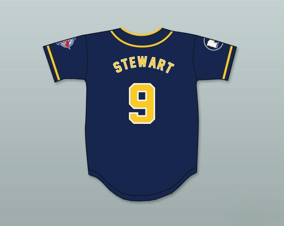 Camiseta de béisbol personalizada con cualquier nombre y número JON STEWART 9 AWAYBOYS 6º DESAFÍO ANUAL DE SÓFTBOL ROCK N' JOCK 1995 Costura superior S-6XL