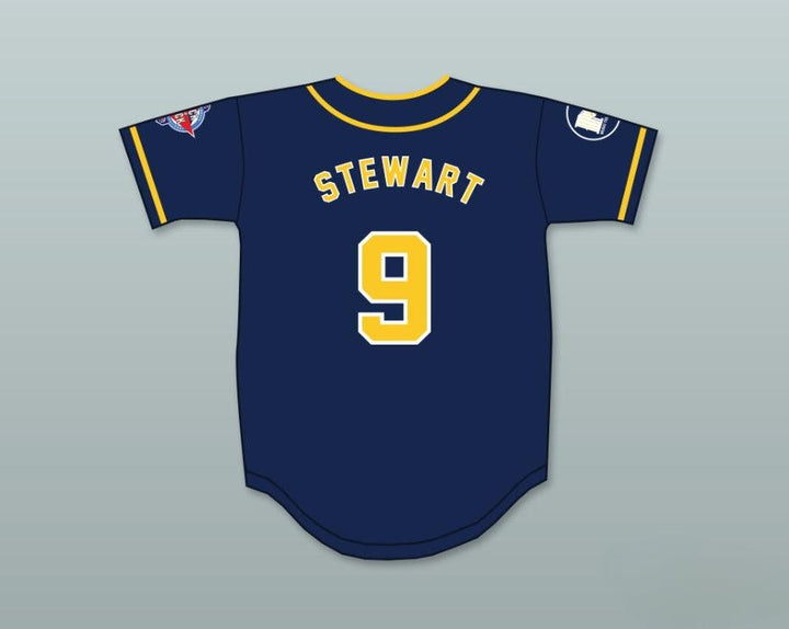 Camiseta de béisbol personalizada con cualquier nombre y número JON STEWART 9 AWAYBOYS 6º DESAFÍO ANUAL DE SÓFTBOL ROCK N' JOCK 1995 Costura superior S-6XL