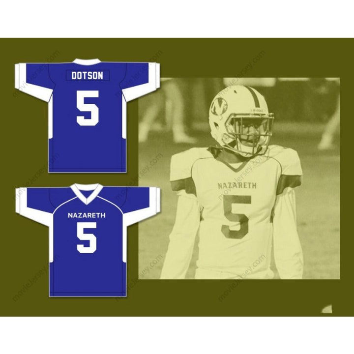 PERSONALIZA cualquier nombre y número JAHAN DOTSON 5 NAZARETH AREA HIGH SCHOOL AZUL camiseta de fútbol, costuras S-6XL