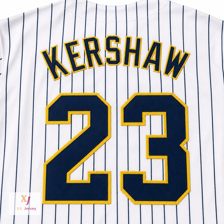 Camiseta de béisbol a rayas blancas de los Scots de la escuela secundaria Highland Park, número 23 de Clayton Kershaw, con cualquier nombre y número personalizado, doble costura, tallas S-6XL