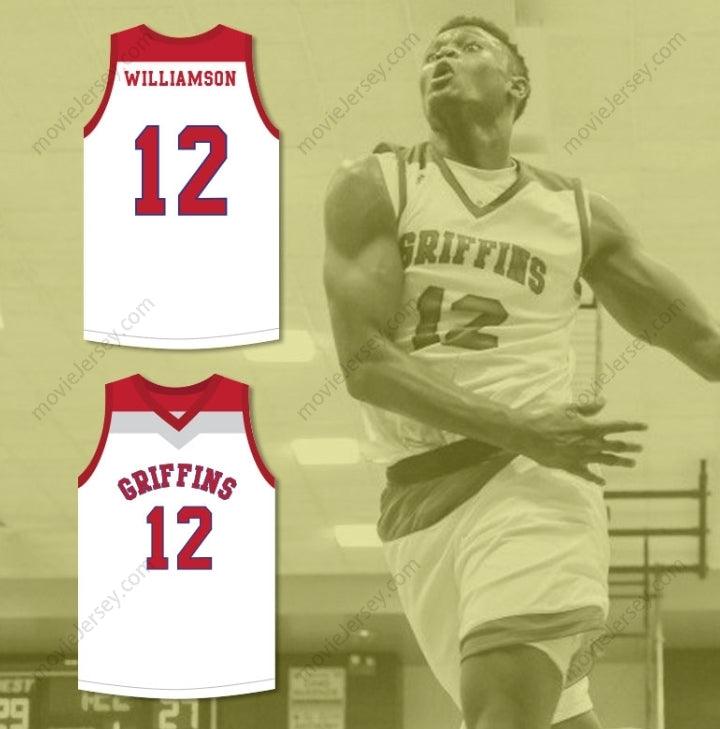 PERSONALIZA Cualquier Nombre Número ZION WILLIAMSON 12 ESCUELA DIURNA GRIFFINS BLANCA CAMISETA DE BALONCESTO 2 Bordado S-6XL