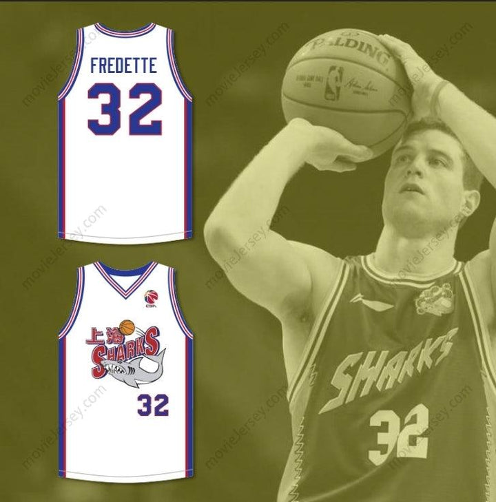 CAMISETA DE BALONCESTO BLANCA PERSONALIZADA CUALQUIER Nombre Número JIMMER FREDETTE 32 SHANGHAI SHARKS CON PARCHE CBA Cosida Talla S-6XL