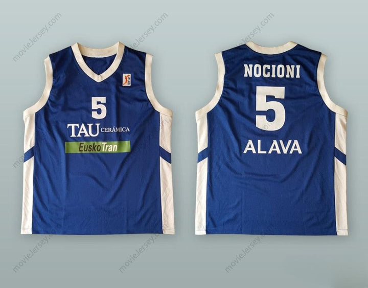PERSONALIZAR CUALQUIER Nombre Número ANDRES NOCIONI 5 CAMISETA DE BALONCESTO AZUL TAU CERAMICA Bordada Tallas S-6XL