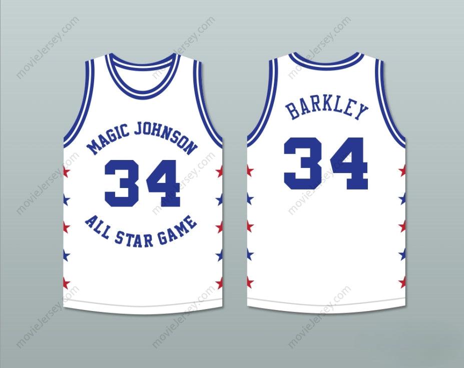 CUSTOM ANY Name Number CHARLES BARKLEY 34 MAGIC JOHNSON ALL STAR GAME WHITE BASKETBALL JERSEY 1986 MIDSUMMER NIGHT'S MAGIC CHARITY EVENT Top Stitched S-6XL
