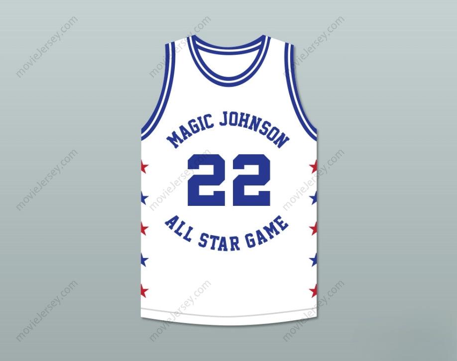 CAMISETA DE BALONCESTO BLANCA ROLANDO BLACKMAN 22 MAGIC JOHNSON ALL STAR GAME 1986 "MIDSUMMER NIGHT'S MAGIC" EVENTO BENÉFICO Personalizable con Cualquier Nombre y Número Cosida Tallas S-6XL