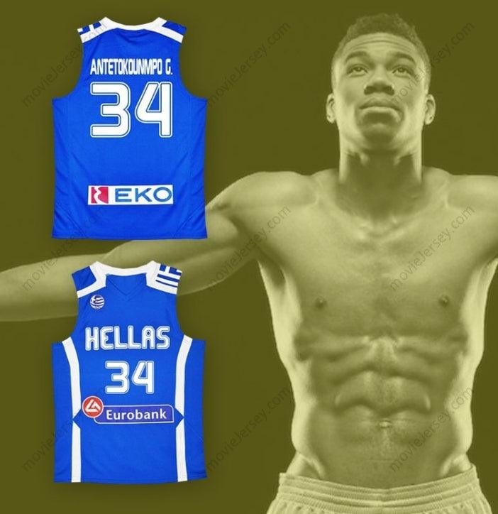 PERSONALIZA CUALQUIER Nombre Número GIANNIS ANTETOKOUNMPO 34 GRECIA AZUL CAMISETA BALONCESTO Cosida S-6XL