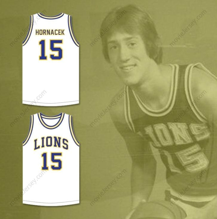PERSONALIZA CUALQUIER Nombre Número JEFF HORNACEK 15 LYONS TOWNSHIP HIGH SCHOOL LIONS CAMISETA BLANCA DE BALONCESTO 2 Parte Superior Cosida S-6XL