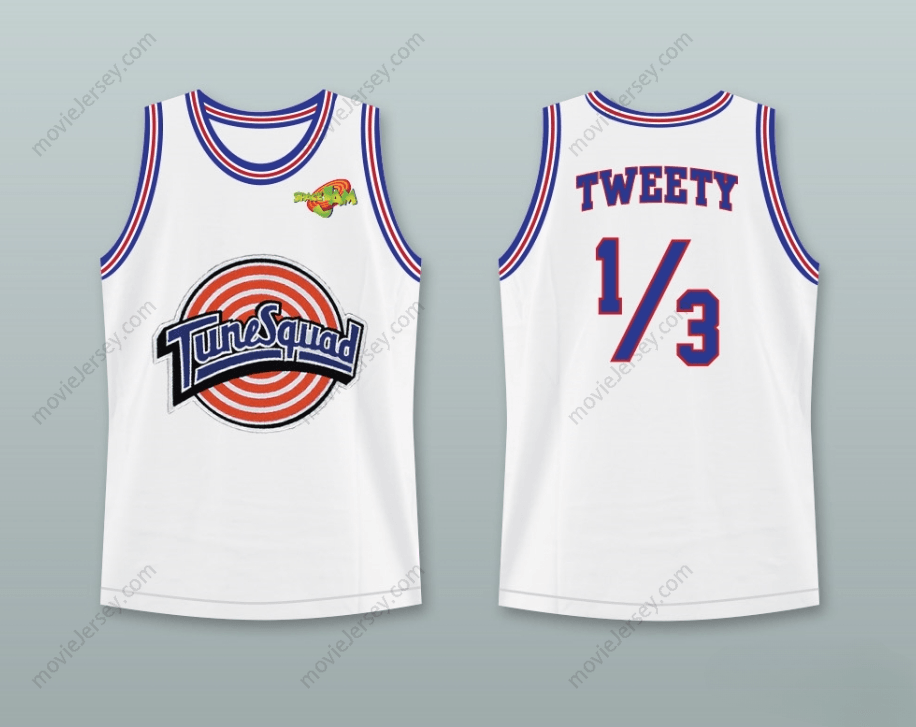 CUSTOM ANY Name Number TWEETY BIRD 1/3 TUNE SQUAD BASKETBALL JERSEY WITH SPACE JAM PATCH Top Stitched S-6XL