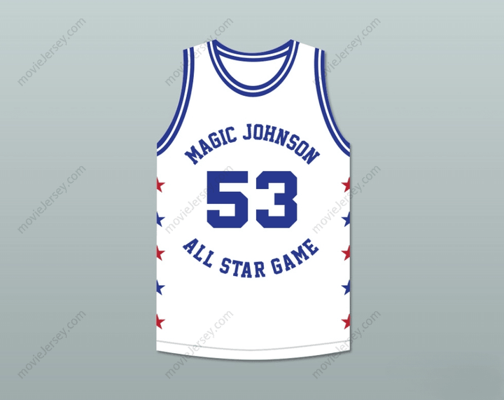 CUSTOM ANY Name Number CLIFF LEVINGSTON 53 MAGIC JOHNSON ALL STAR GAME WHITE BASKETBALL JERSEY 1986 MIDSUMMER NIGHT'S MAGIC CHARITY EVENT Top Stitched S-6XL