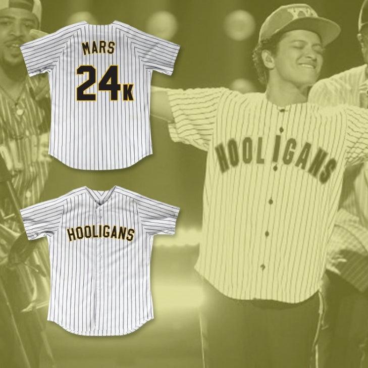 Camiseta de béisbol BRUNO MARS 24K HOOLIGANS a rayas blancas, personalizada con cualquier nombre y número, BET AWARDS, con costuras superiores, tallas S-6XL