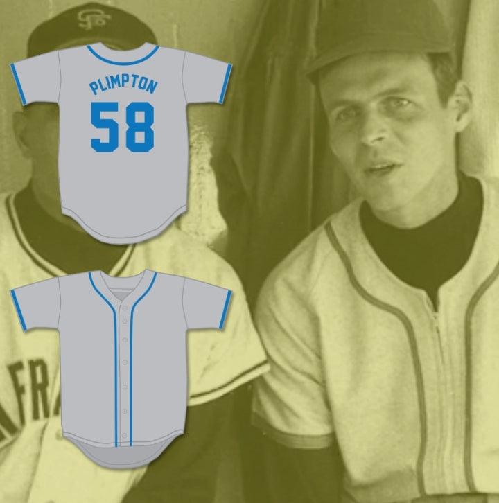 Camiseta de béisbol gris GEORGE PLIMPTON 58 EXHIBITION GAME personalizada con cualquier nombre y número, talla S-6XL, costuras vistas