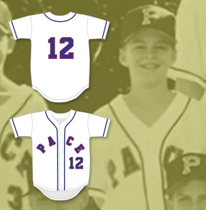 Camiseta de béisbol blanca personalizada con cualquier nombre y número de BOBBY CASSEVAH 12 PACE ATHLETIC AND RECREATION ASSOCIATION, con costuras superiores, tallas S-6XL