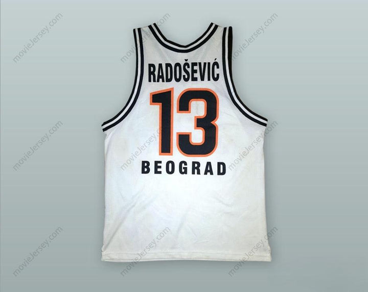 PERSONALIZA Cualquier Nombre Número MIROSLAV RADOSEVIC 13 KK PARTIZAN BELGRADO Camiseta de baloncesto BLANCA Parte superior cosida S-6XL