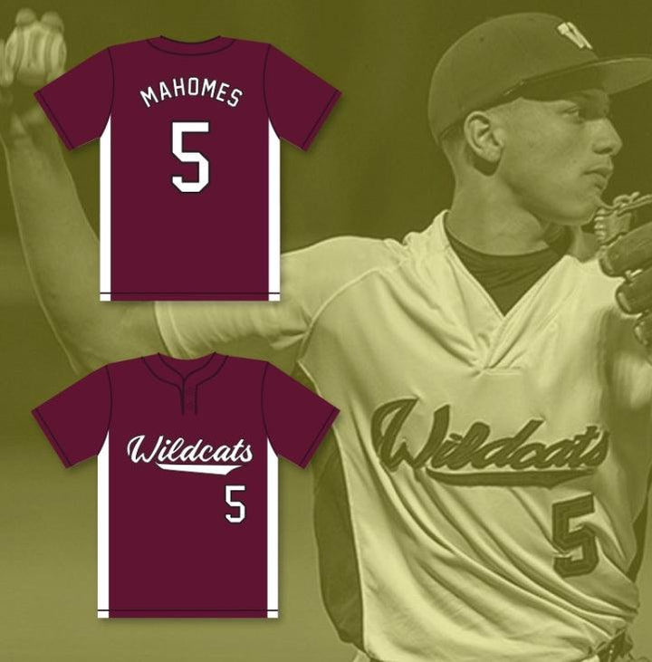 Camiseta de béisbol granate de los WILDCATS de la ESCUELA SECUNDARIA DE WHITEHOUSE, número 5 de PATRICK MAHOMES, personalizada con cualquier nombre y número, 2 costuras superiores S-6XL