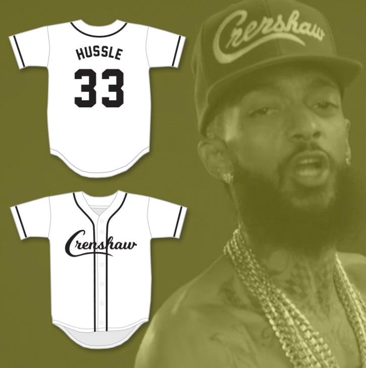 Camiseta de béisbol personalizada NIPSEY HUSSLE 33 CRENSHAW BLANCO Y NEGRO con número y nombre, cosida, tallas S-6XL