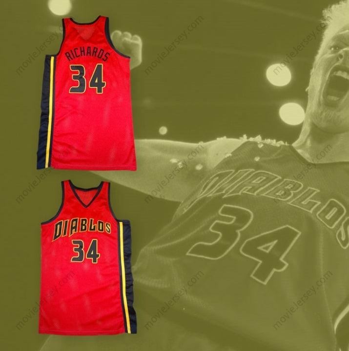 PERSONALIZA Cualquier Nombre Número ELLIOT RICHARDS 34 DIABLOS CAMISETA BALONCESTO CON BRILLANTES Parte Superior Cosida S-6XL