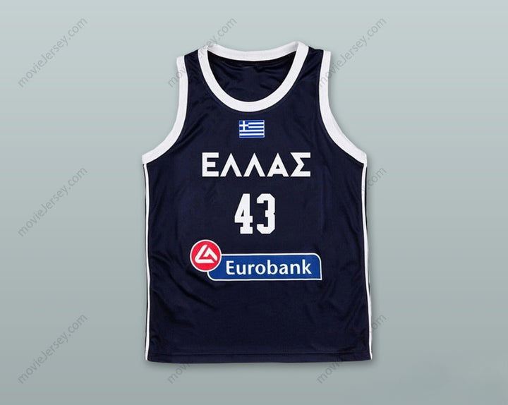 Custom Any Name Number Thanasis Antetokounmpo 43 Greece Navy Blue Basketball Jersey Top Stitched S-6XL