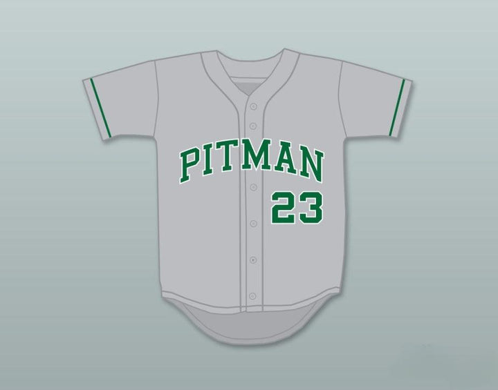 Camiseta de béisbol gris de orgullo de la escuela secundaria John H. Pitman con nombre y número personalizados (Colin Kaepernick 23), 1 cosida, tallas S-6XL