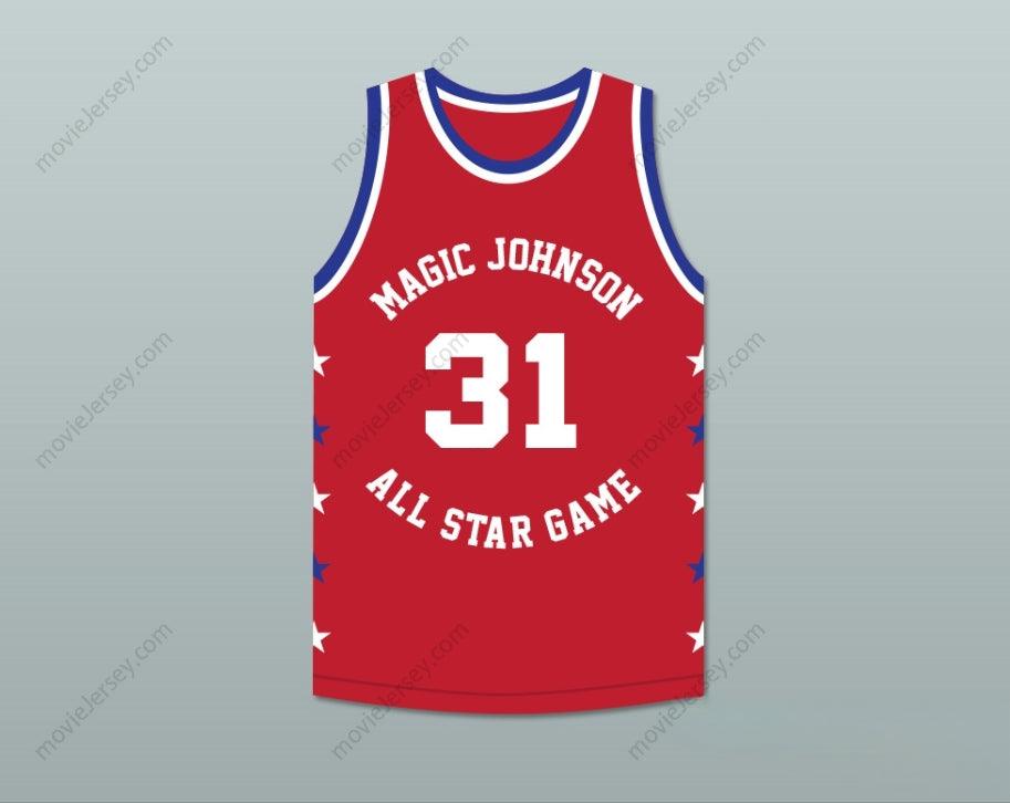 PERSONALIZABLE Cualquier Nombre Número KURT RAMBIS 31 MAGIC JOHNSON ALL STAR GAME CAMISETA BALONCESTO ROJA 1990 EVENTO BENÉFICO MIDSUMMER NIGHT'S MAGIC Tallas S-6XL con Costuras Superiores