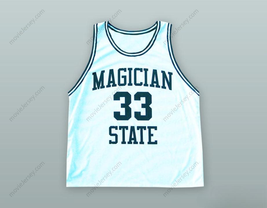 PERSONALIZADA Cualquier Nombre Número MAGIC JOHNSON 33 CAMISETA DE BALONCESTO BLANCA Cosida Tallas S-6XL