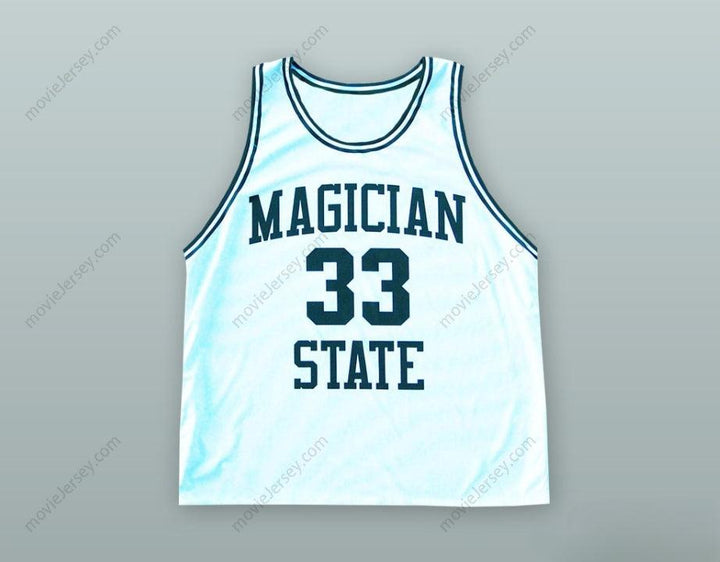 PERSONALIZADA Cualquier Nombre Número MAGIC JOHNSON 33 CAMISETA DE BALONCESTO BLANCA Cosida Tallas S-6XL