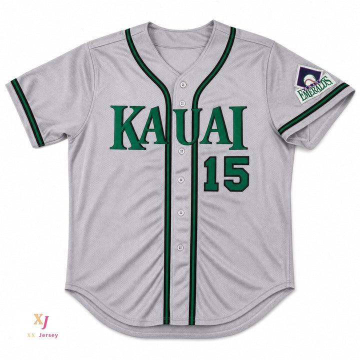 Camiseta de béisbol con botones para hombre KAUAI EMERALDS, diseño personalizado con cualquier nombre y número, gris, costura superior, tallas S-6XL