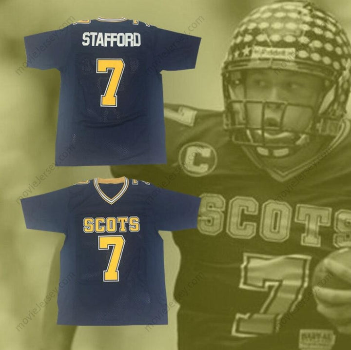 PERSONALIZA Cualquier Nombre Número MATTHEW STAFFORD 7 HIGHLAND PARK HIGH SCHOOL SCOTS CAMISETA DE FÚTBOL AZUL OSCURO Cosida Tallas S-6XL