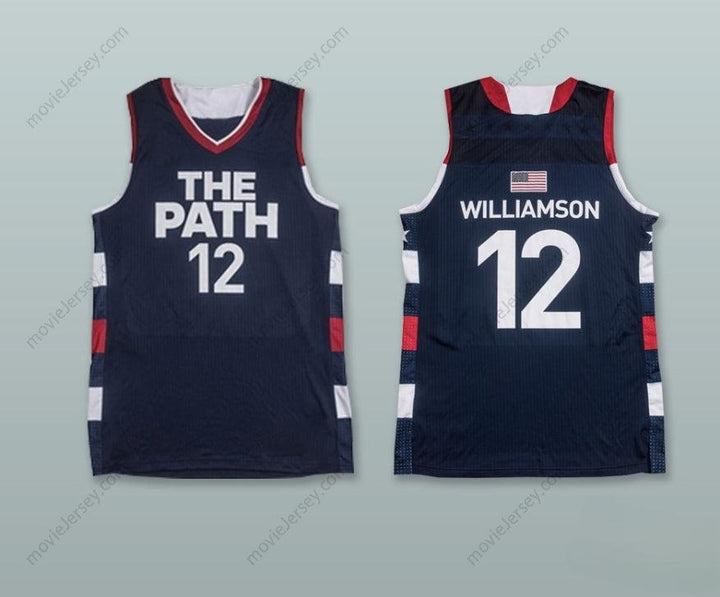 PERSONALIZA CUALQUIER Nombre Número ZION WILLIAMSON 12 THE PATH USA CAMISETA DE BALONCESTO AZUL MARINO Costura superior S-6XL