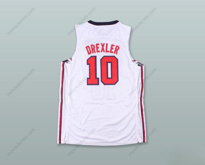 CUSTOM ANY Name Number CLYDE DREXLER 10 USA WHITE BASKETBALL JERSEY Top Stitched S-6XL