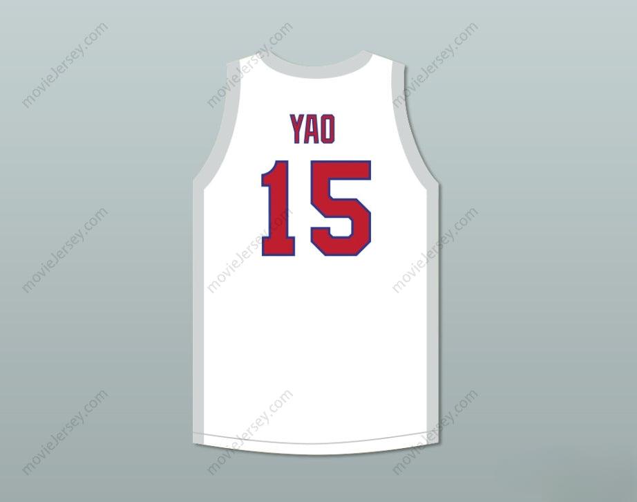 CAMISETA DE BALONCESTO BLANCA ALTERNATIVA DE LOS SHANGHAI SHARKS DE YAO MING 15 CON PARCHE DE LA CBA, NÚMERO Y NOMBRE PERSONALIZADO, Tallas S-6XL
