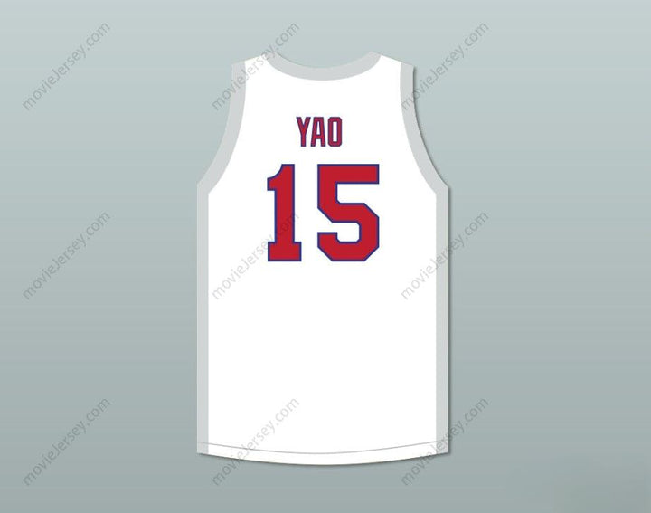 CAMISETA DE BALONCESTO BLANCA ALTERNATIVA DE LOS SHANGHAI SHARKS DE YAO MING 15 CON PARCHE DE LA CBA, NÚMERO Y NOMBRE PERSONALIZADO, Tallas S-6XL