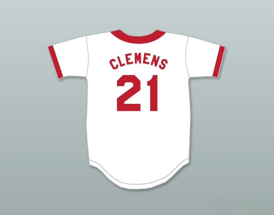 Camiseta de béisbol con el nombre y número personalizados de ROGER CLEMENS 21 del equipo de sóftbol de la CENTRAL NUCLEAR DE SPRINGFIELD, con costuras superiores, tallas S-6XL