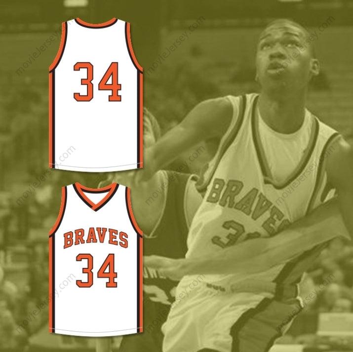 CAMISETA DE BALONCESTO BLANCA BORDADA DE LUJO 1 OTTO PORTER JR. N.º 34 DEL EQUIPO BRAVES DEL INSTITUTO SCOTT COUNTY CENTRAL, CON CUALQUIER NOMBRE Y NÚMERO, TALLAS S-6XL