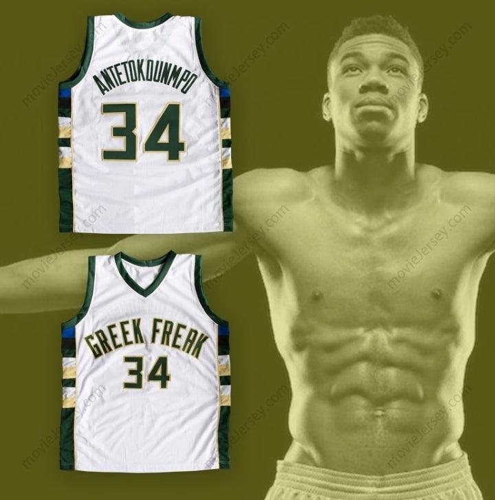 PERSONALIZA Cualquier Nombre Número GIANNIS ANTETOKOUNMPO 34 GREEK FREAK Camiseta Baloncesto Blanca Cosida Tallas S-6XL