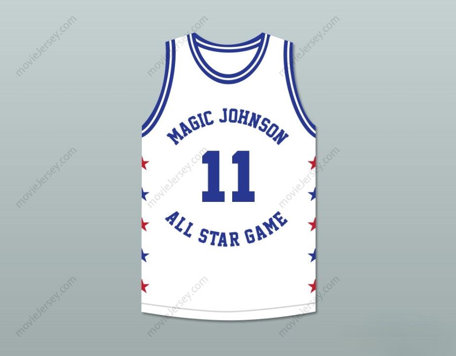 PERSONALIZA CUALQUIER Nombre Número ISIAH THOMAS 11 MAGIC JOHNSON ALL STAR GAME CAMISETA BALONCESTO BLANCA 1986 EVENTO BENÉFICO MIDSUMMER NIGHT'S MAGIC Cosido Superior S-6XL