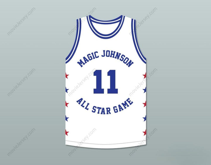 PERSONALIZA CUALQUIER Nombre Número ISIAH THOMAS 11 MAGIC JOHNSON ALL STAR GAME CAMISETA BALONCESTO BLANCA 1986 EVENTO BENÉFICO MIDSUMMER NIGHT'S MAGIC Cosido Superior S-6XL