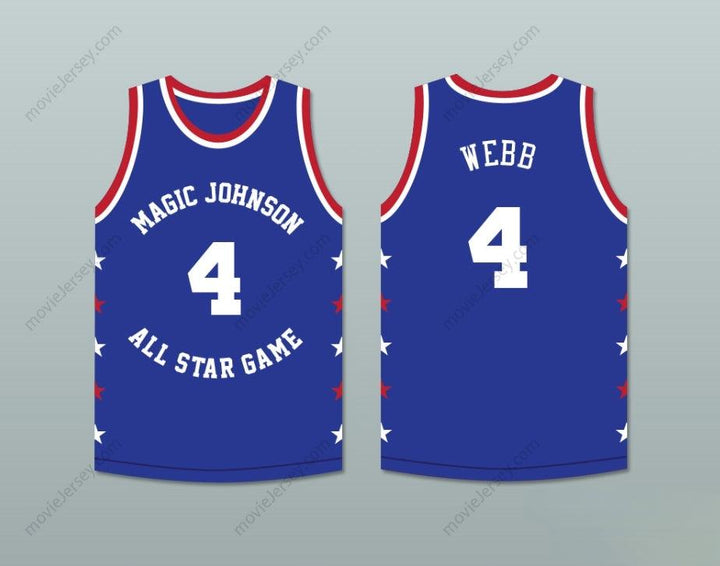PERSONALIZA CUALQUIER Nombre Número SPUD WEBB 4 MAGIC JOHNSON CAMISETA BALONCESTO AZUL ALL STAR GAME 1986 EVENTO BENÉFICO MIDSUMMER NIGHT'S MAGIC Parte superior cosida S-6XL
