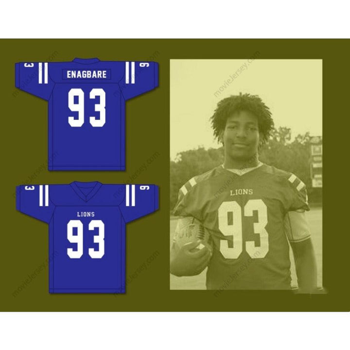 PERSONALIZA Cualquier Nombre Número KINGSLEY ENAGBARE 93 PEACHTREE RIDGE HIGH SCHOOL LIONS Azul Camiseta de Fútbol Cosida Tallas S-6XL