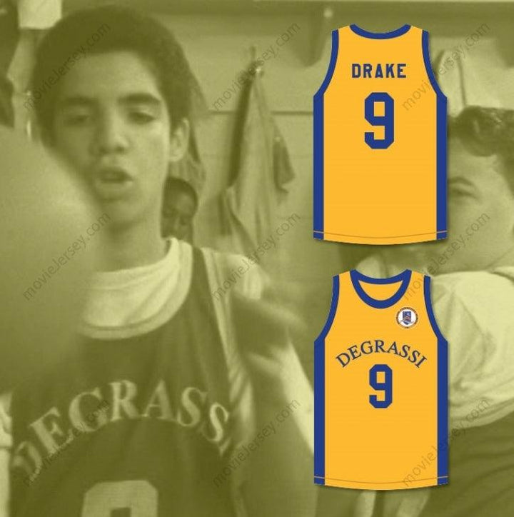 PERSONALIZADO Cualquier Nombre Número DRAKE 9 DEGRASSI COMMUNITY SCHOOL PANTHERS CAMISETA DE BALONCESTO VISITANTE CON PARCHE Cosido Tallas S-6XL