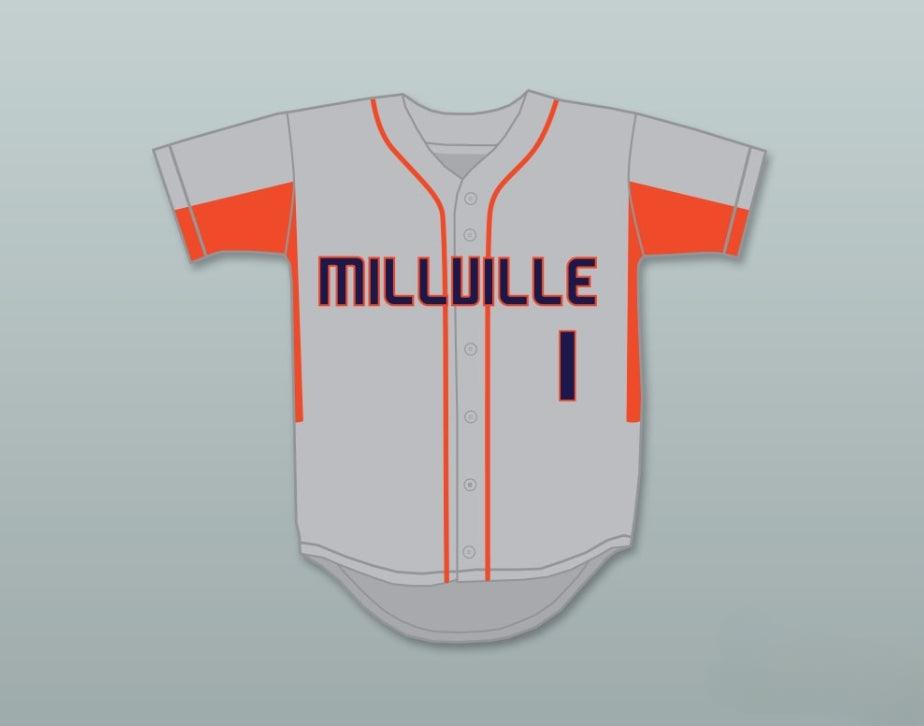 Camiseta de béisbol gris de los THUNDERBOLTS de la escuela secundaria superior de MIKE TROUT con nombre y número personalizados 1, talla S-6XL, cosido en la parte superior 4